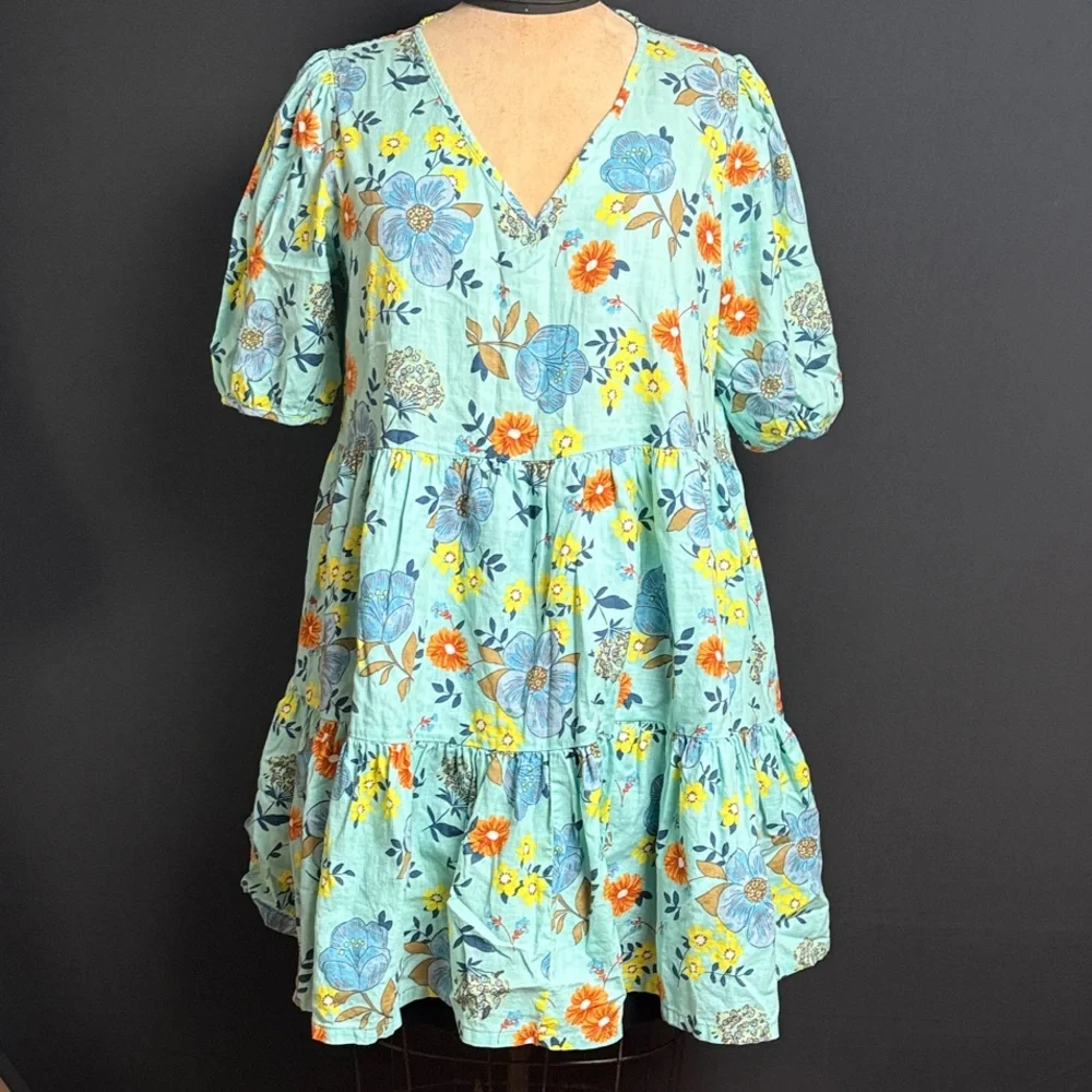 a.n.a Floral Dress - Blue, Orange, Yellow - Picture 1 of 7
